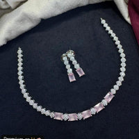 Tanish Art Jewellery Rhodium Plated Glamorous American Diamond Necklace Set