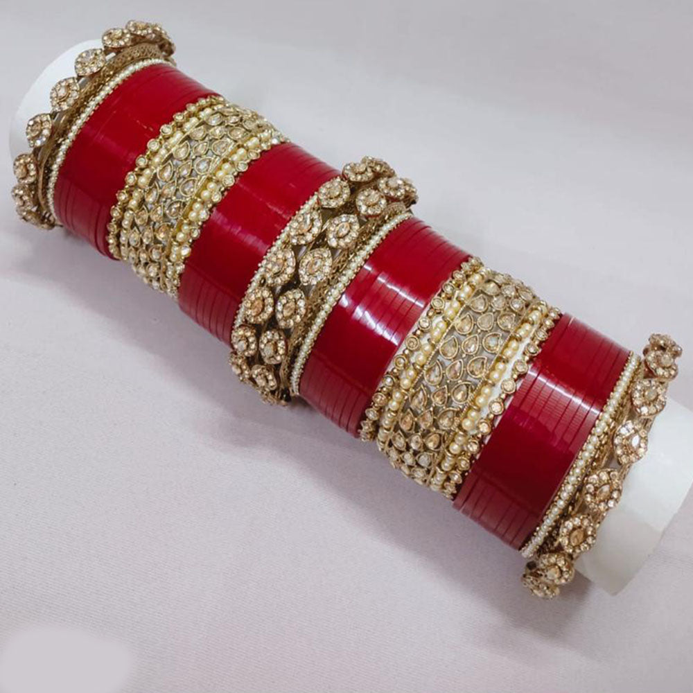 Tanish Art Jewellery Austrian Stone And Pearl Acrylic Bridal Bangles Set