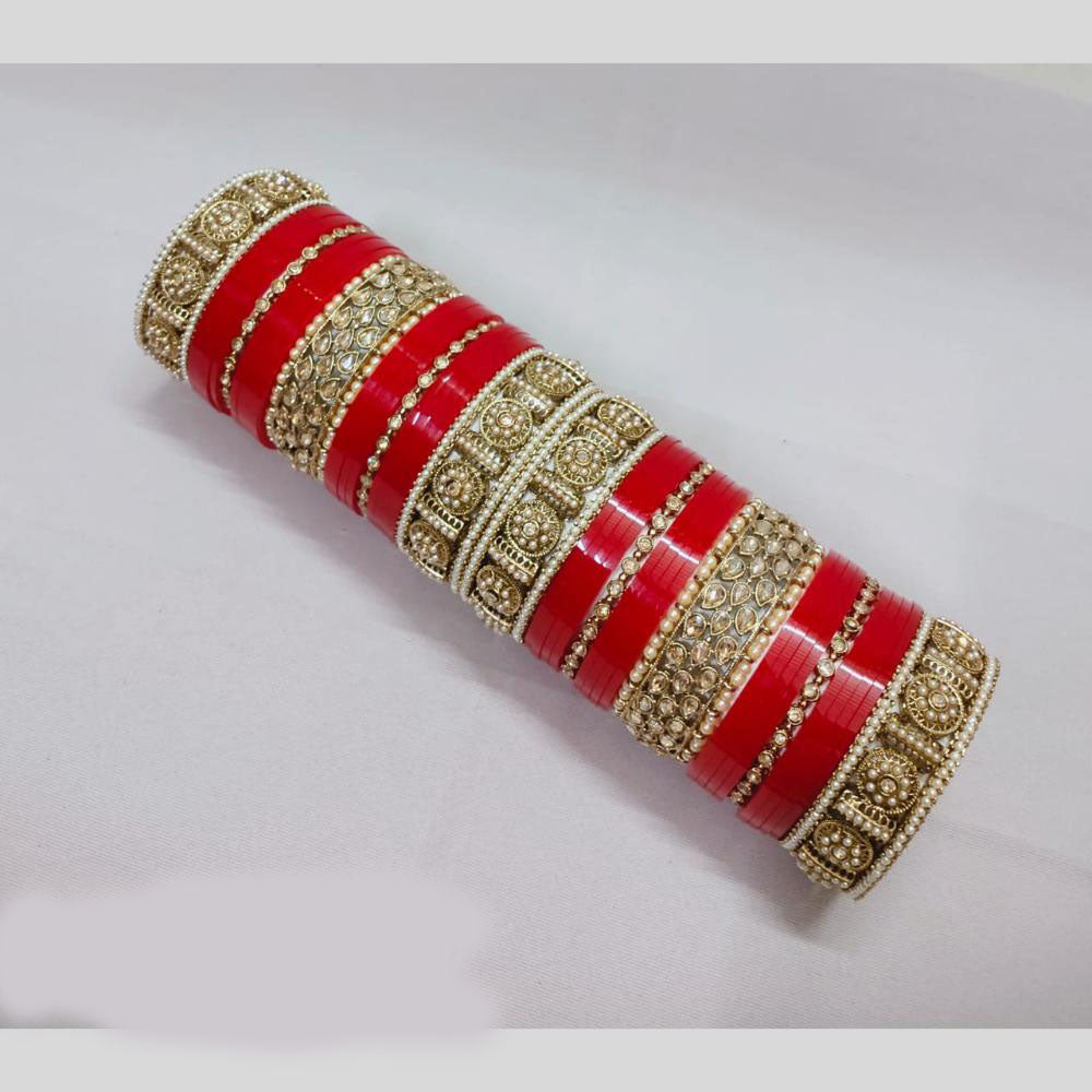 Tanish Art Jewellery Austrian Stone And Pearl Acrylic Bridal Bangles Set