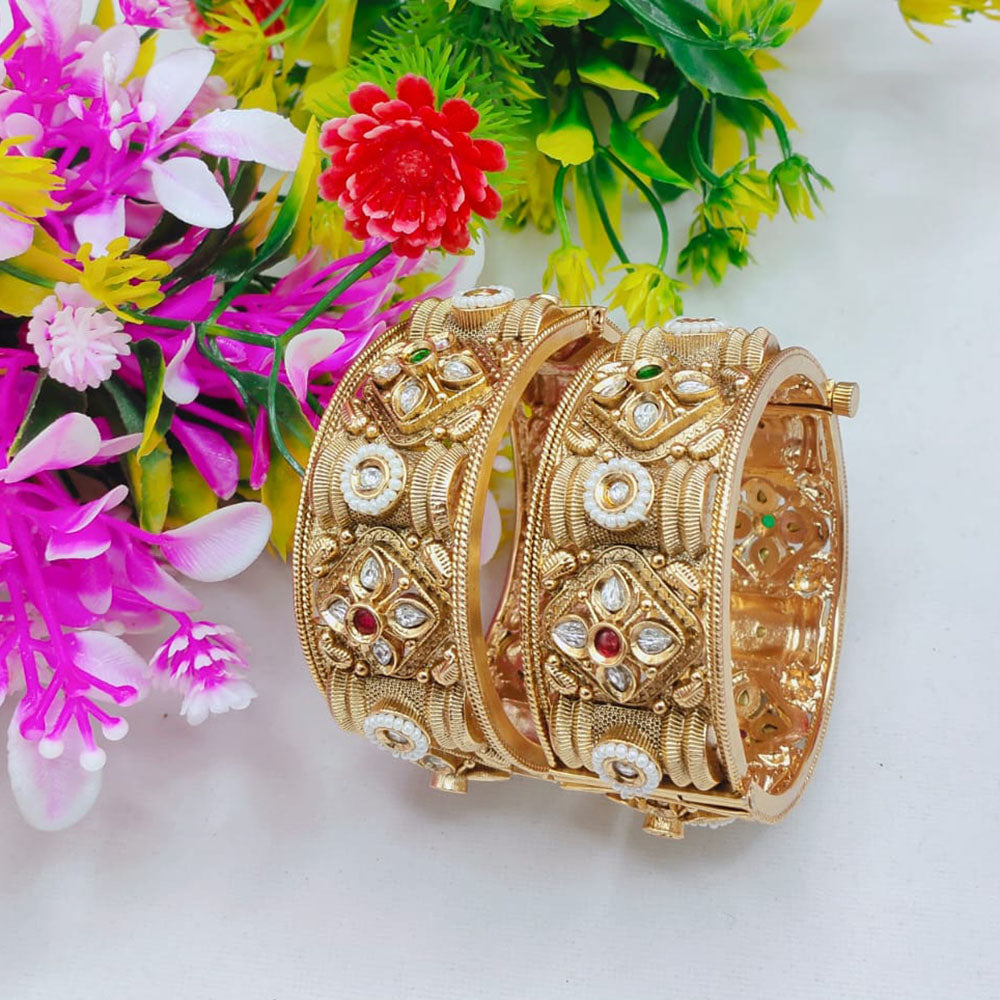 Tanish Art Jewellery Sparkling Pota Stone And Pearl Bangles Set for Women