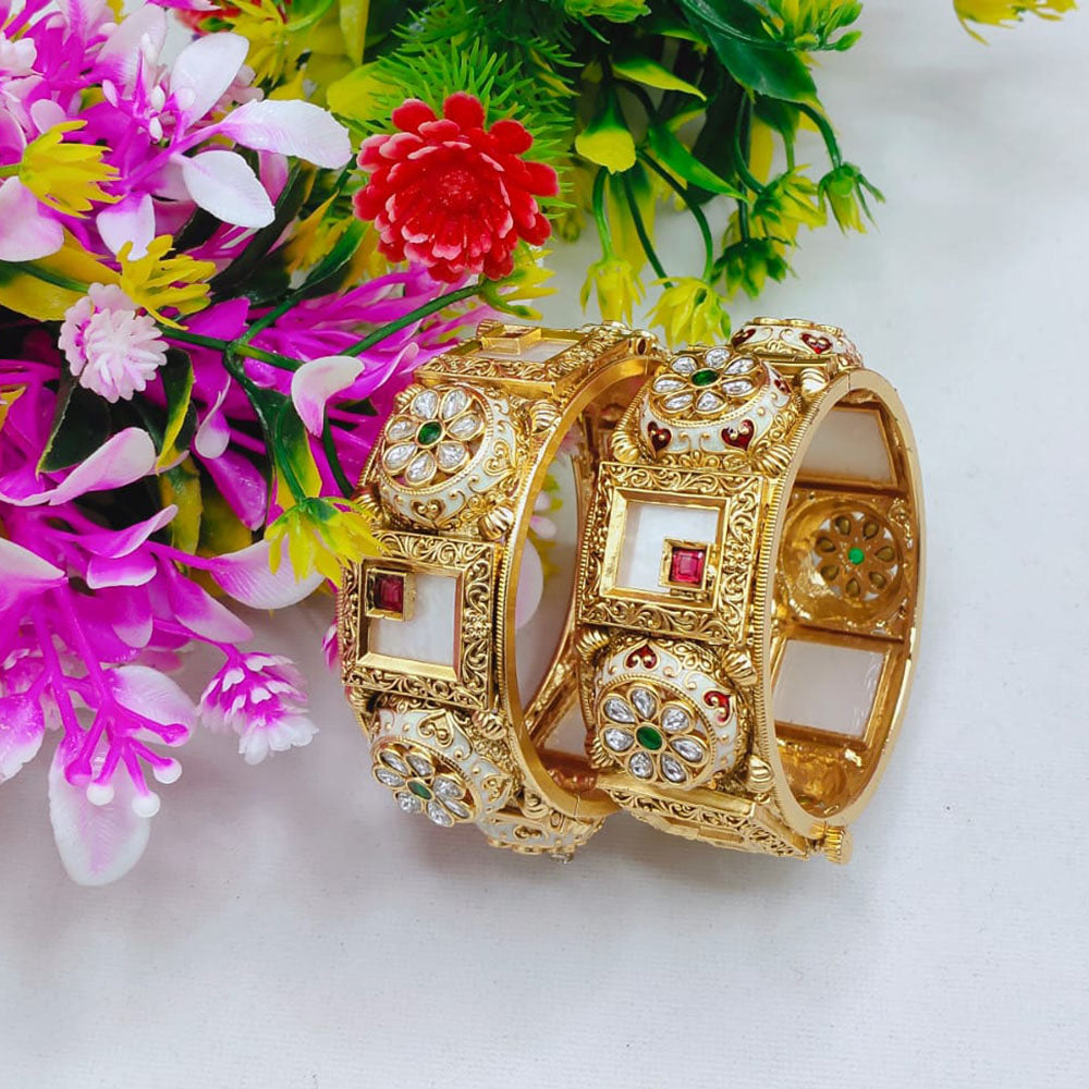 Tanish Art Jewellery Traditional Pota Stone And Meenakari Bangles Set for Women