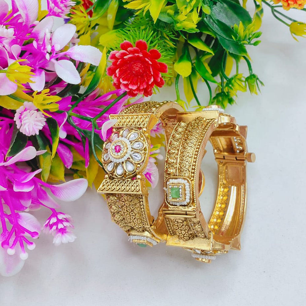 Tanish Art Jewellery Sparkling Pota Stone And Pearl Bangles Set for Women