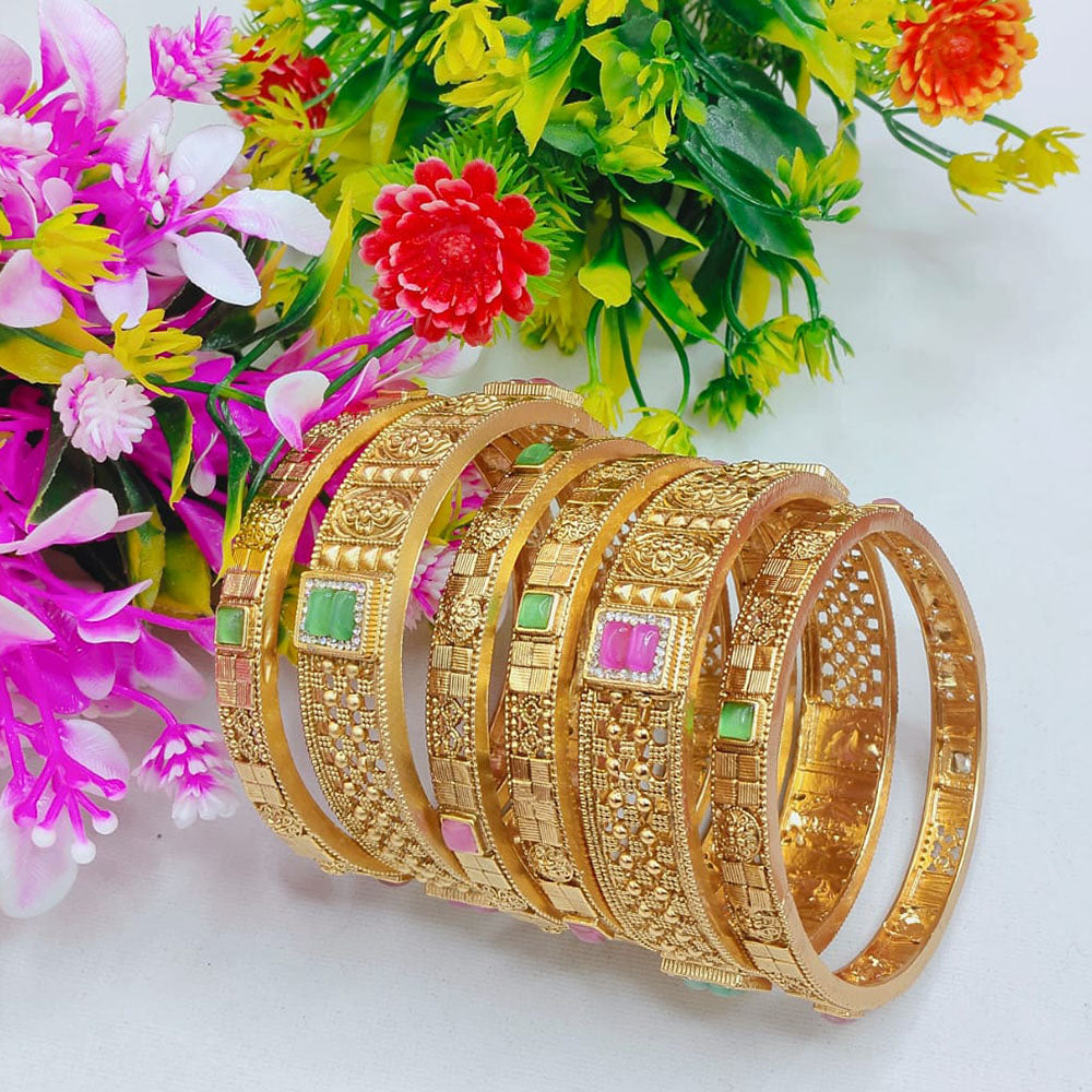 Tanish Art Jewellery Sparkling Pota Stone And Pearl Bangles Set for Women