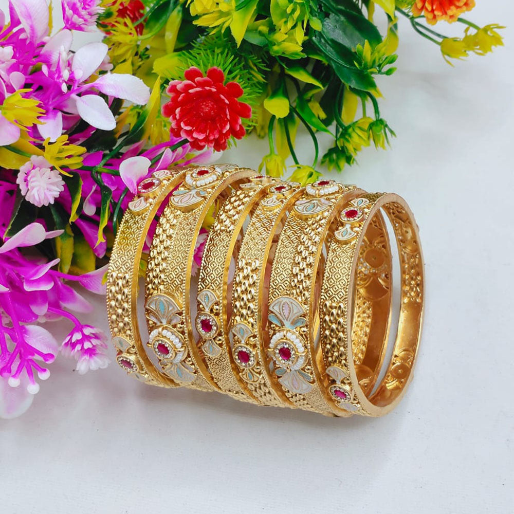 Tanish Art Jewellery Traditional Pota Stone And Meenakari Bangles Set for Women