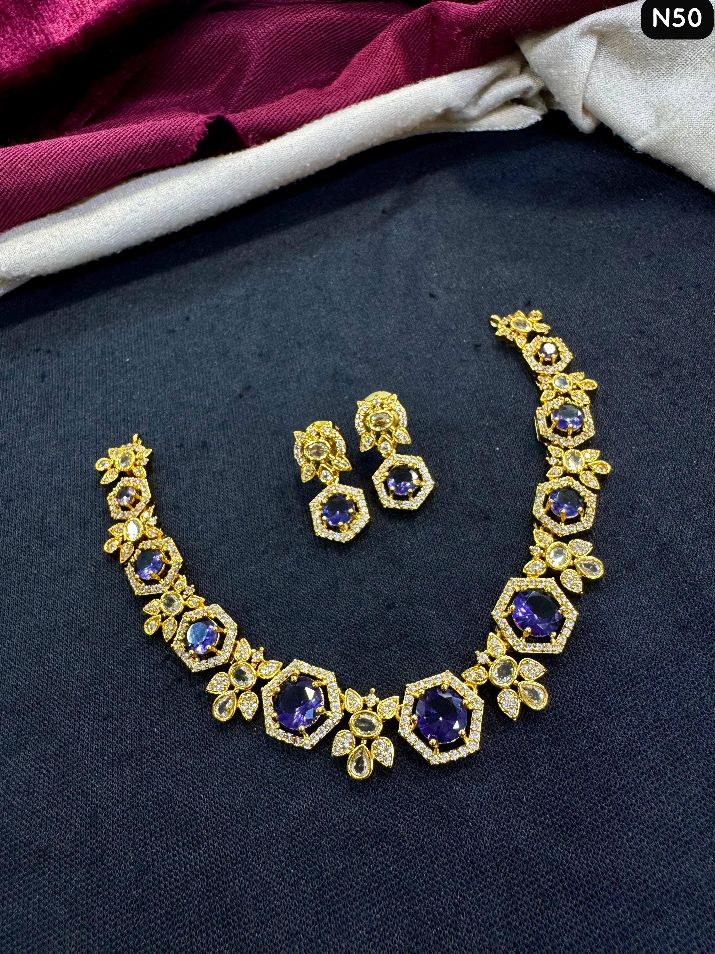 Tanish Art Jewellery Elegant Glow AD And Austrain Stone Necklace Set