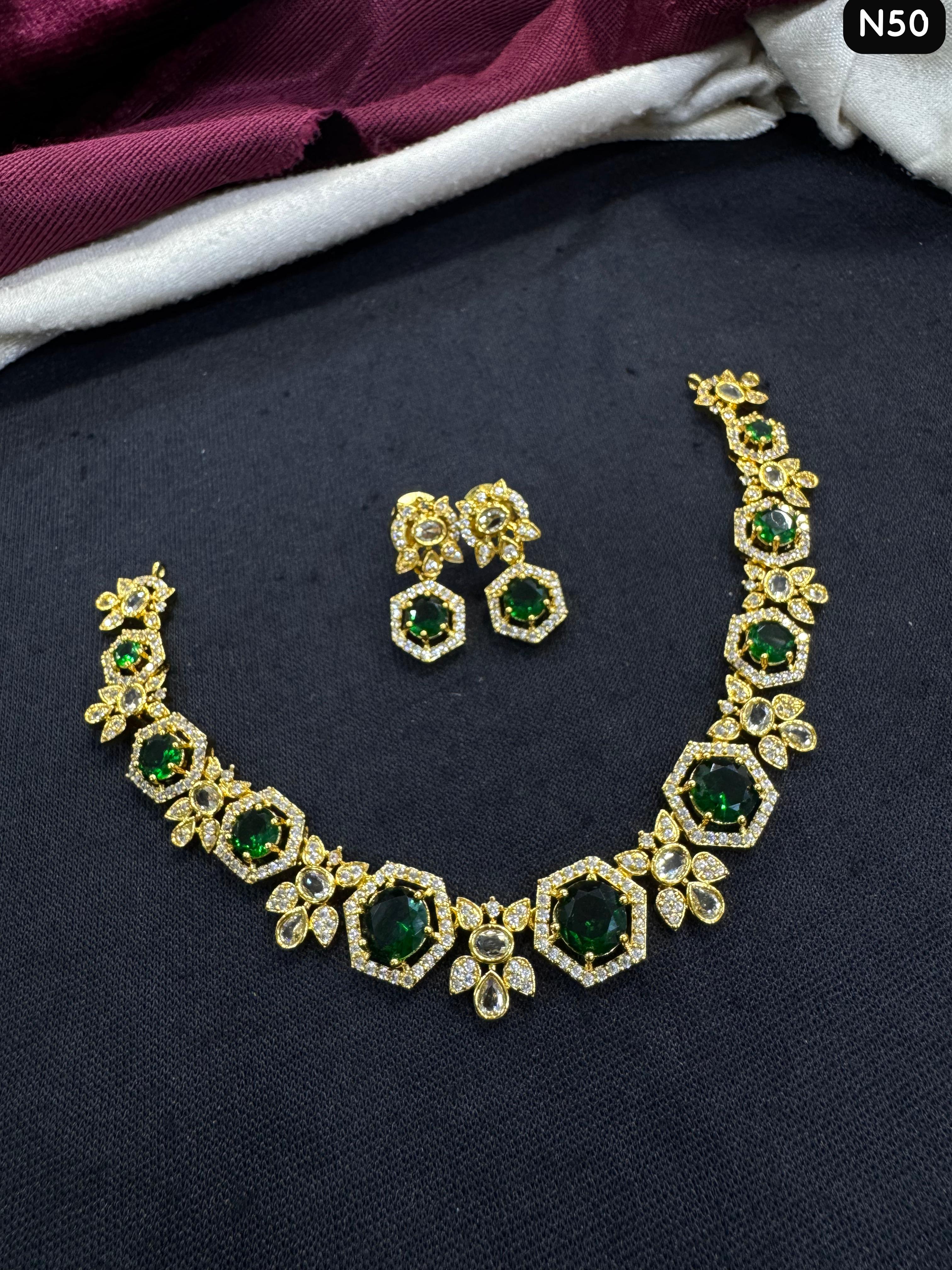 Tanish Art Jewellery Elegant Glow AD And Austrain Stone Necklace Set