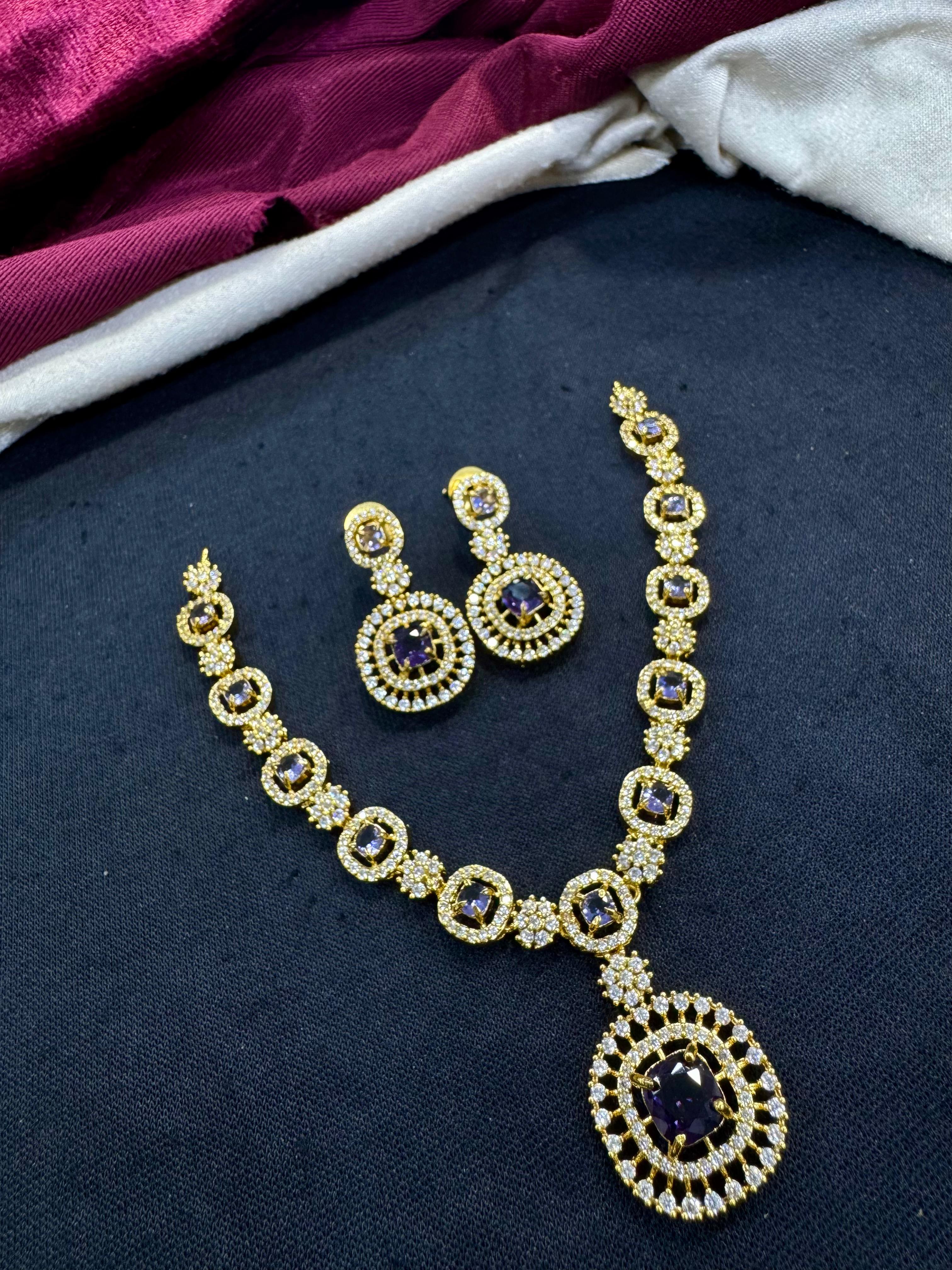 Tanish Art Jewellery Elegant Glow AD And Austrain Stone Necklace Set