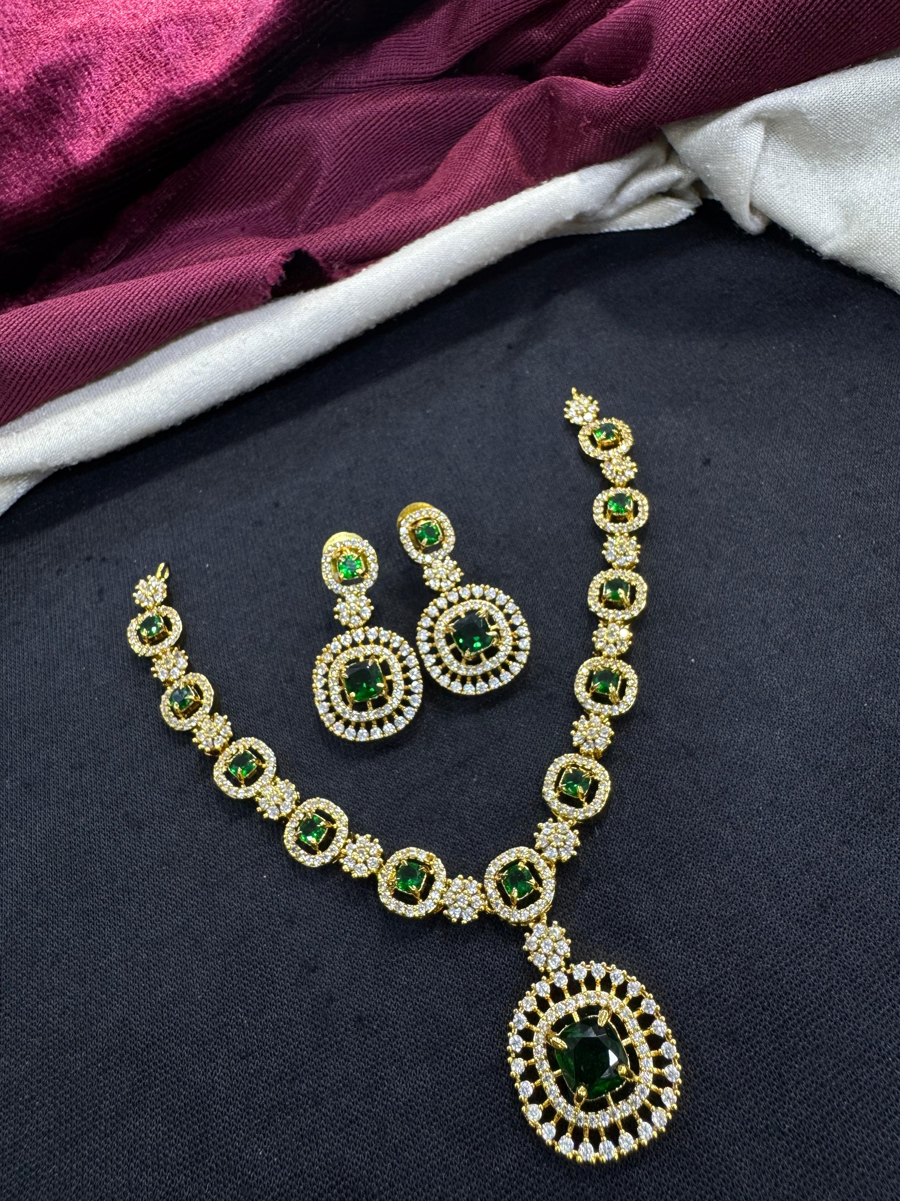 Tanish Art Jewellery Elegant Glow AD And Austrain Stone Necklace Set