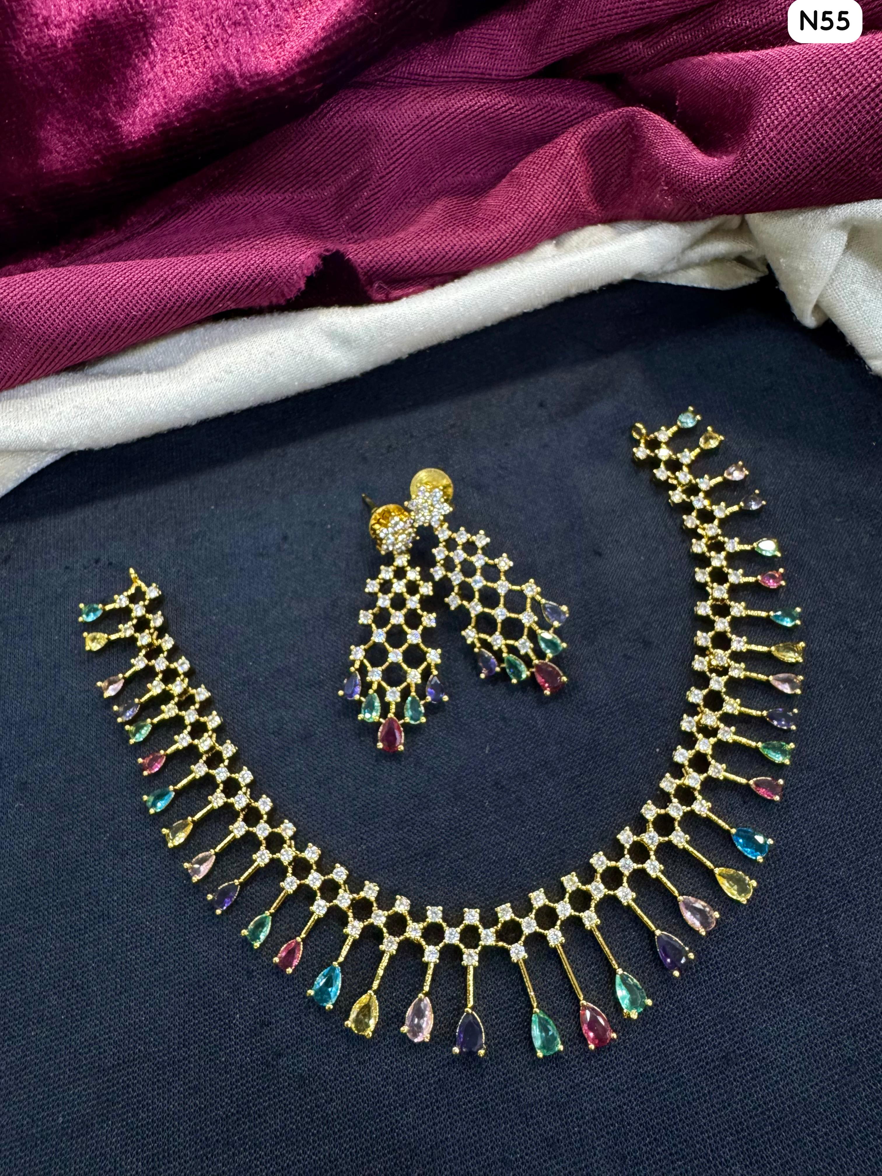 Tanish Art Jewellery Elegant Glow AD And Austrain Stone Necklace Set