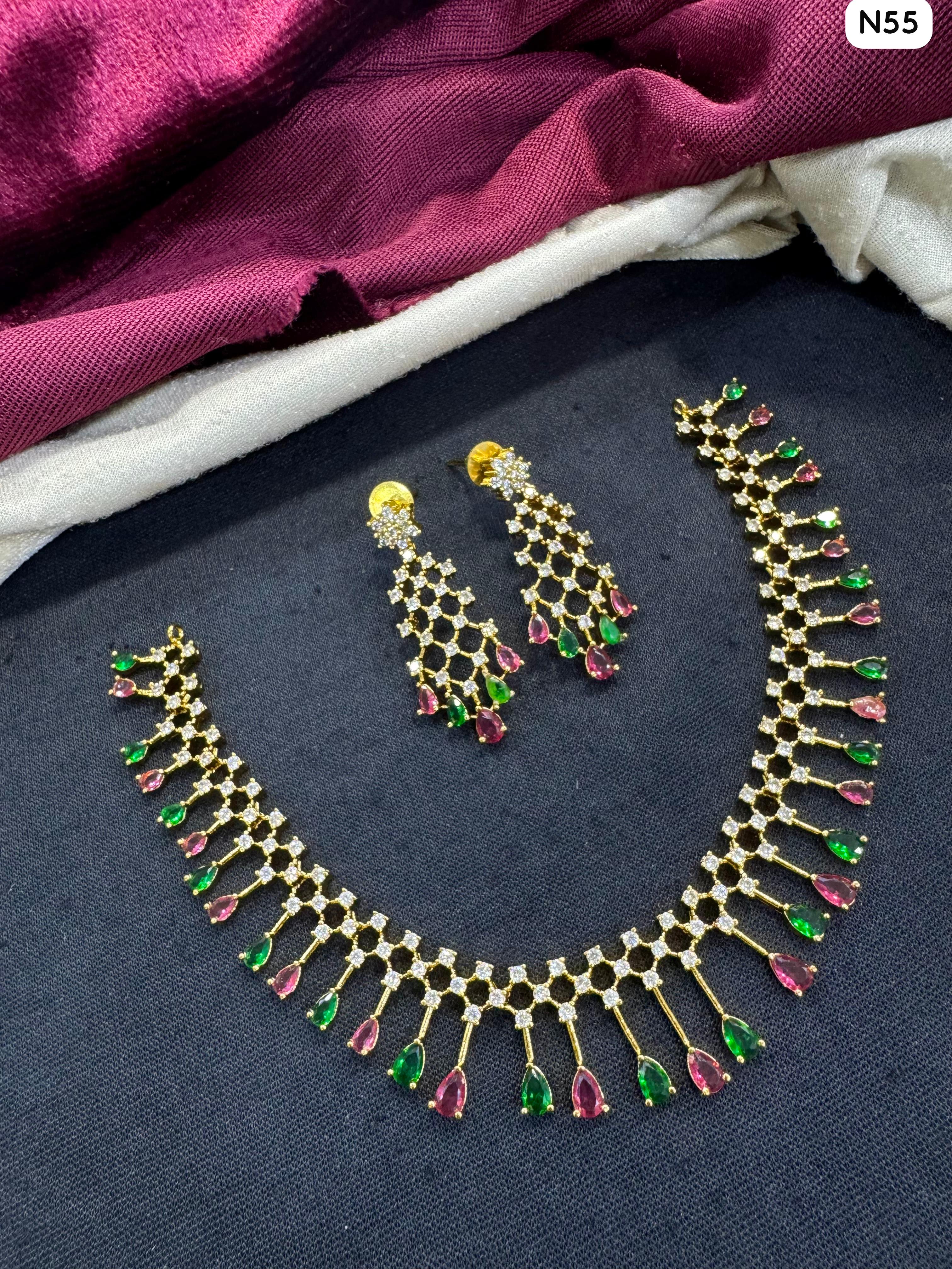 Tanish Art Jewellery Elegant Glow AD And Austrain Stone Necklace Set