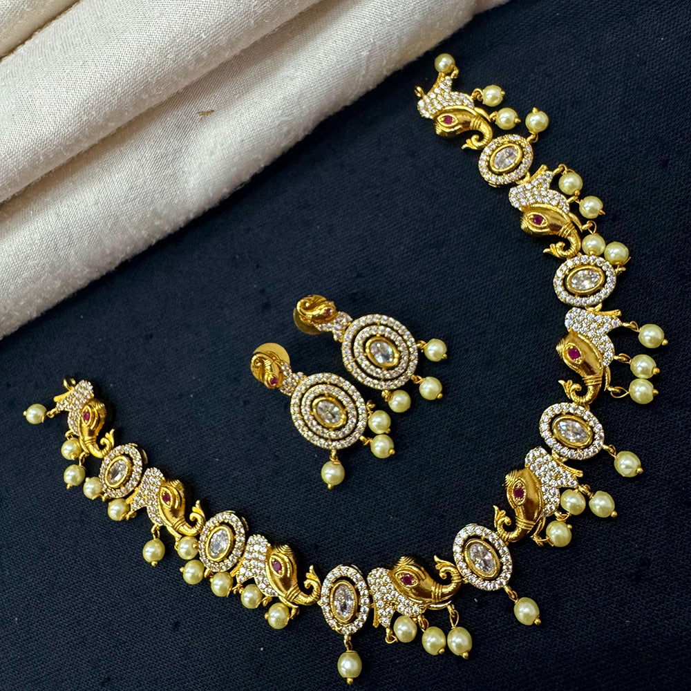 Tanish Art Jewellery Ethnic Charm Pota And Austrain Stone Pearl Necklace Set