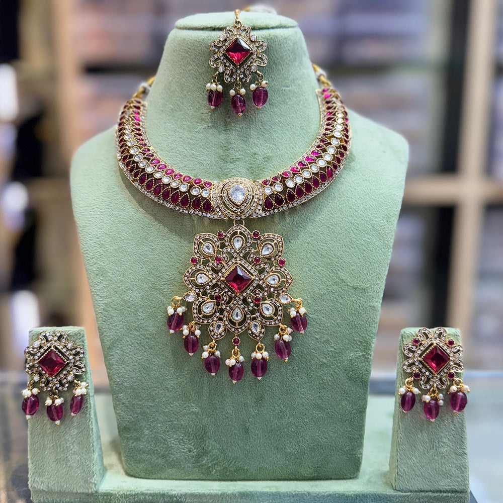 Tanish Art Jewellery Designer Kundan Beads And Pearl Necklace Set