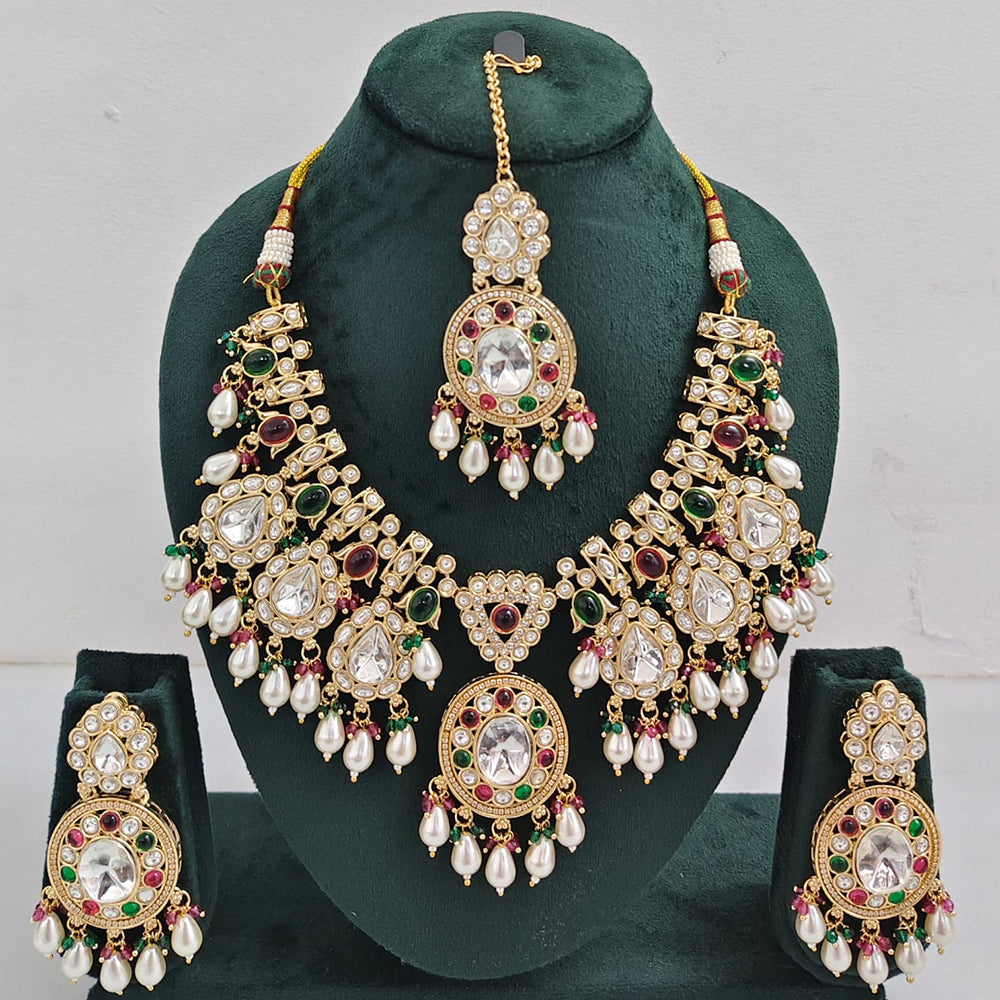 Tanish Art Jewellery Designer Kundan Beads And Pearl Necklace Set