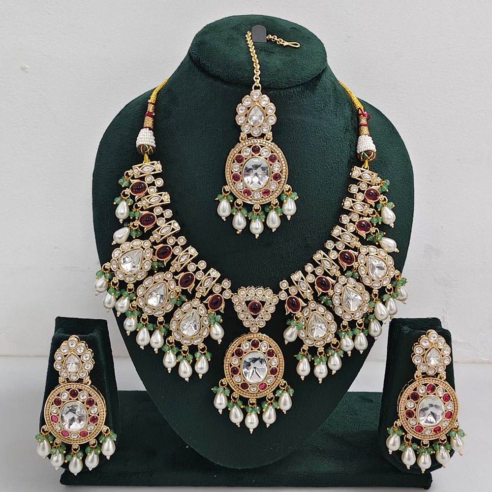 Tanish Art Jewellery Designer Kundan Beads And Pearl Necklace Set