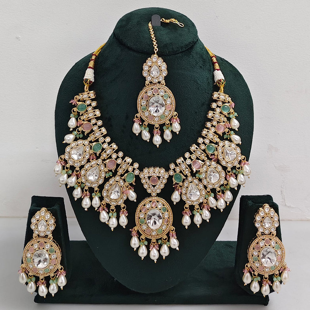 Tanish Art Jewellery Designer Kundan Beads And Pearl Necklace Set
