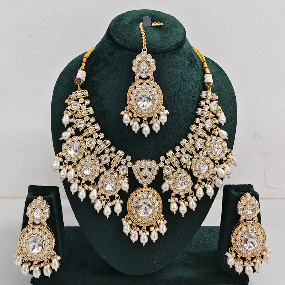 Tanish Art Jewellery Designer Kundan Beads And Pearl Necklace Set