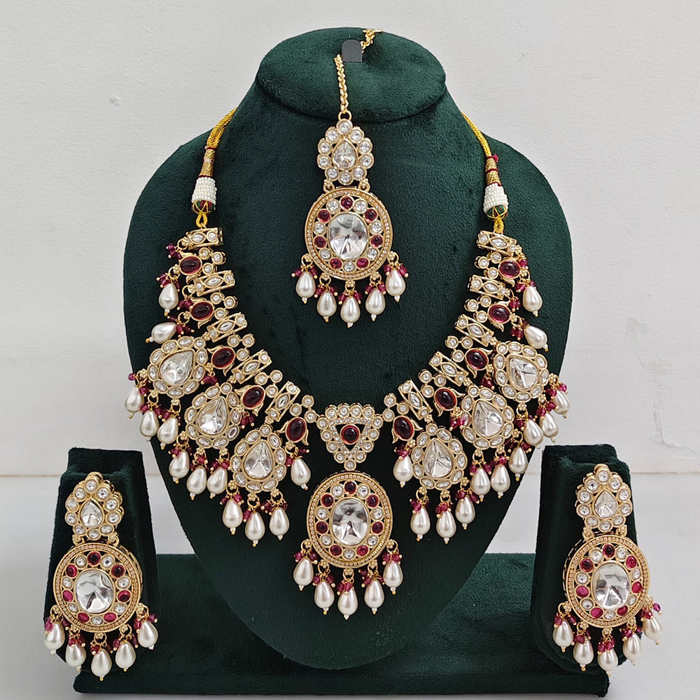 Tanish Art Jewellery Designer Kundan Beads And Pearl Necklace Set