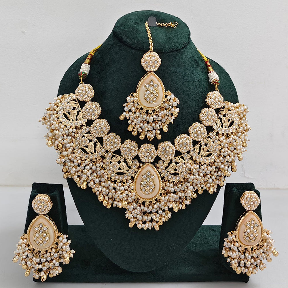 Tanish Art Jewellery Designer Pota Stone And Pearl Necklace Set