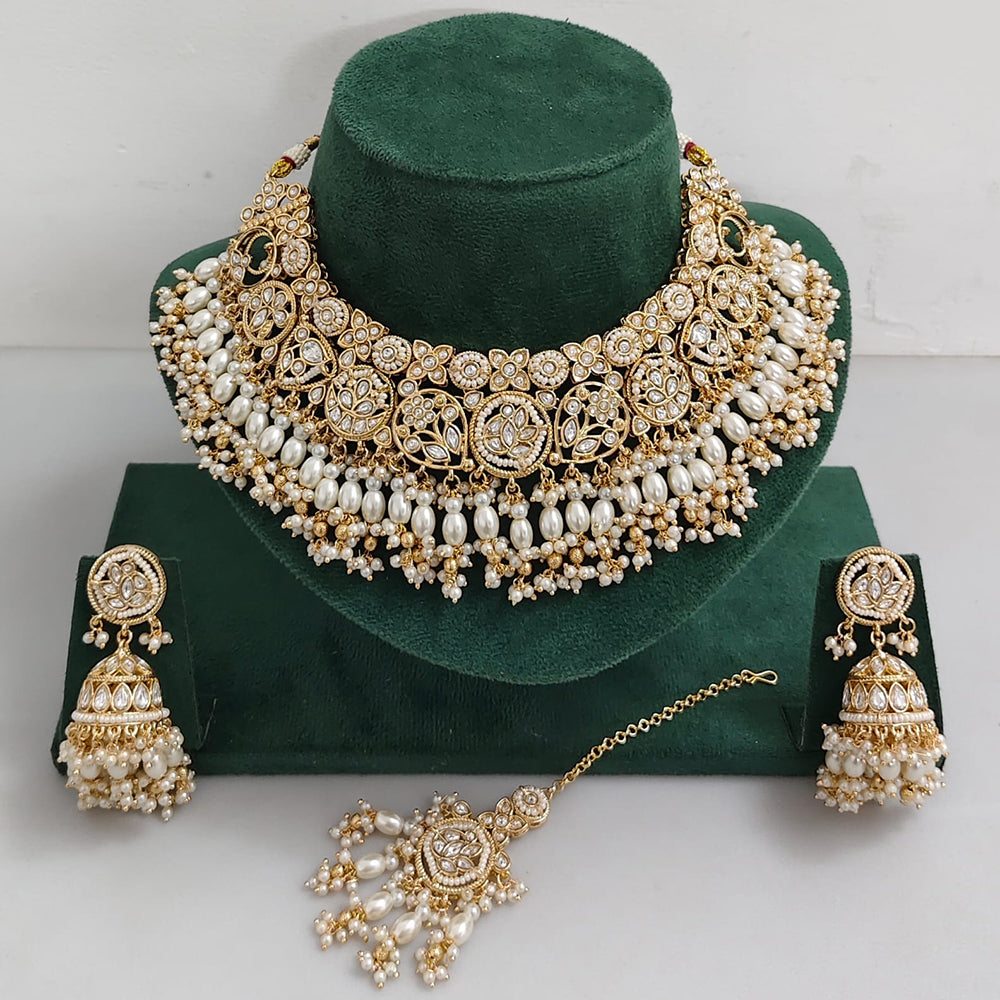 Tanish Art Jewellery Designer Kundan Beads And Pearl Necklace Set