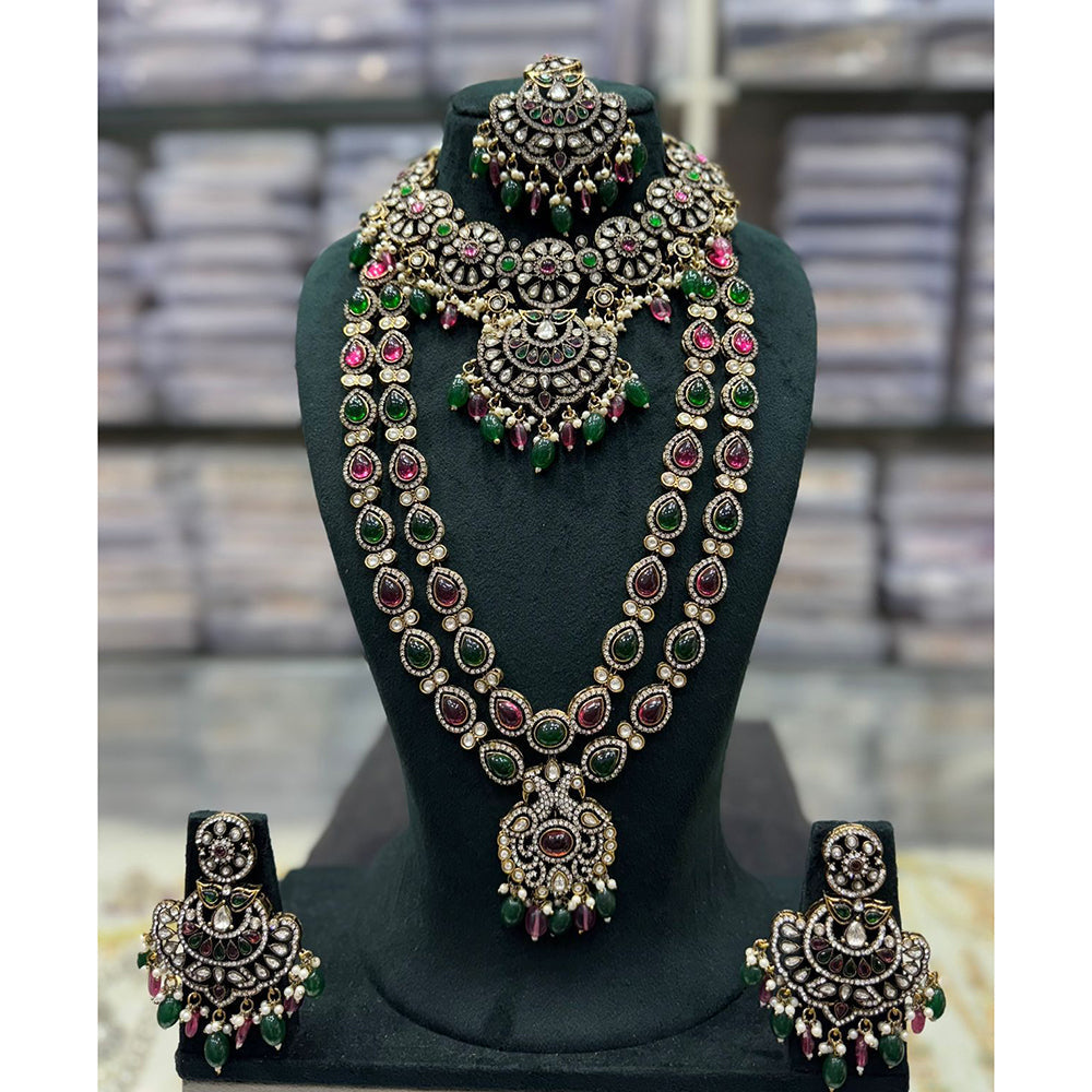 Tanish Art Jewellery Designer Pota Stone And Pearl Double Necklace Set