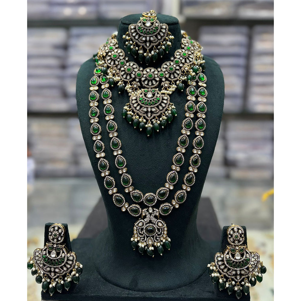 Tanish Art Jewellery Designer Pota Stone And Pearl Double Necklace Set