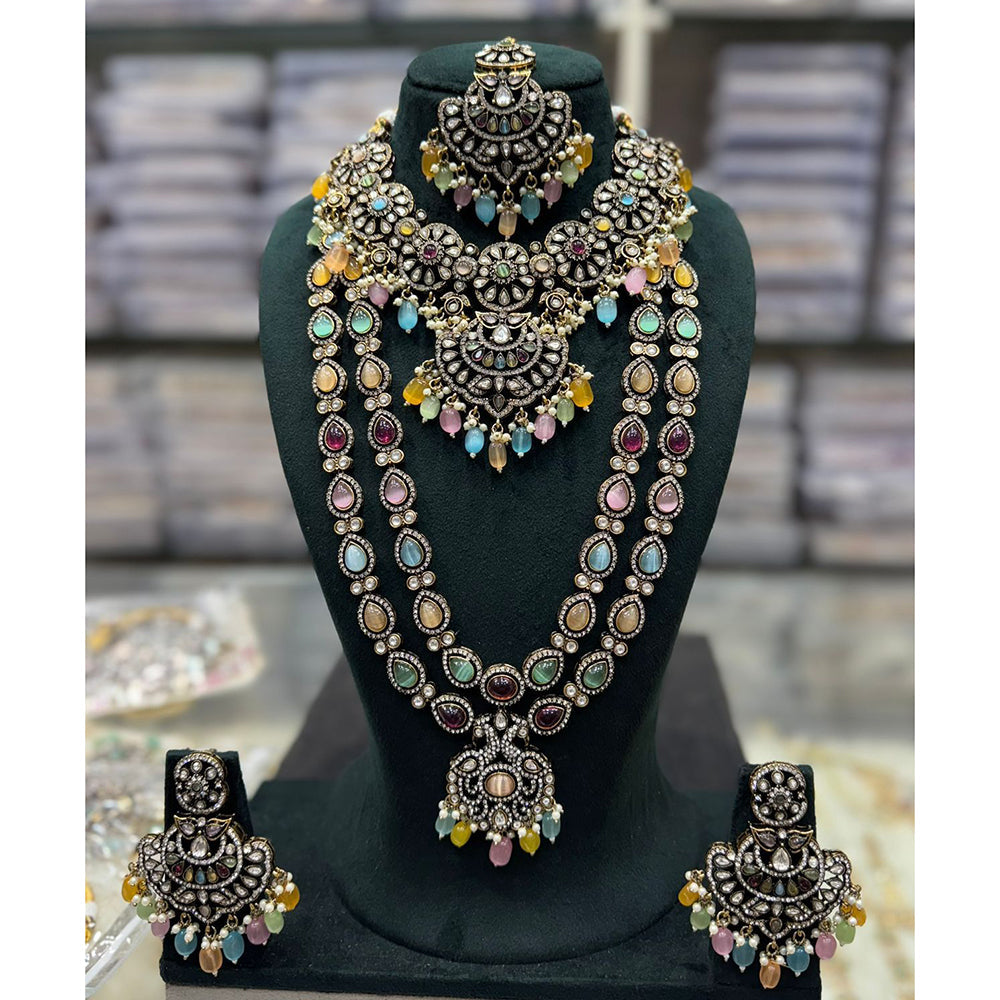 Tanish Art Jewellery Designer Pota Stone And Pearl Double Necklace Set