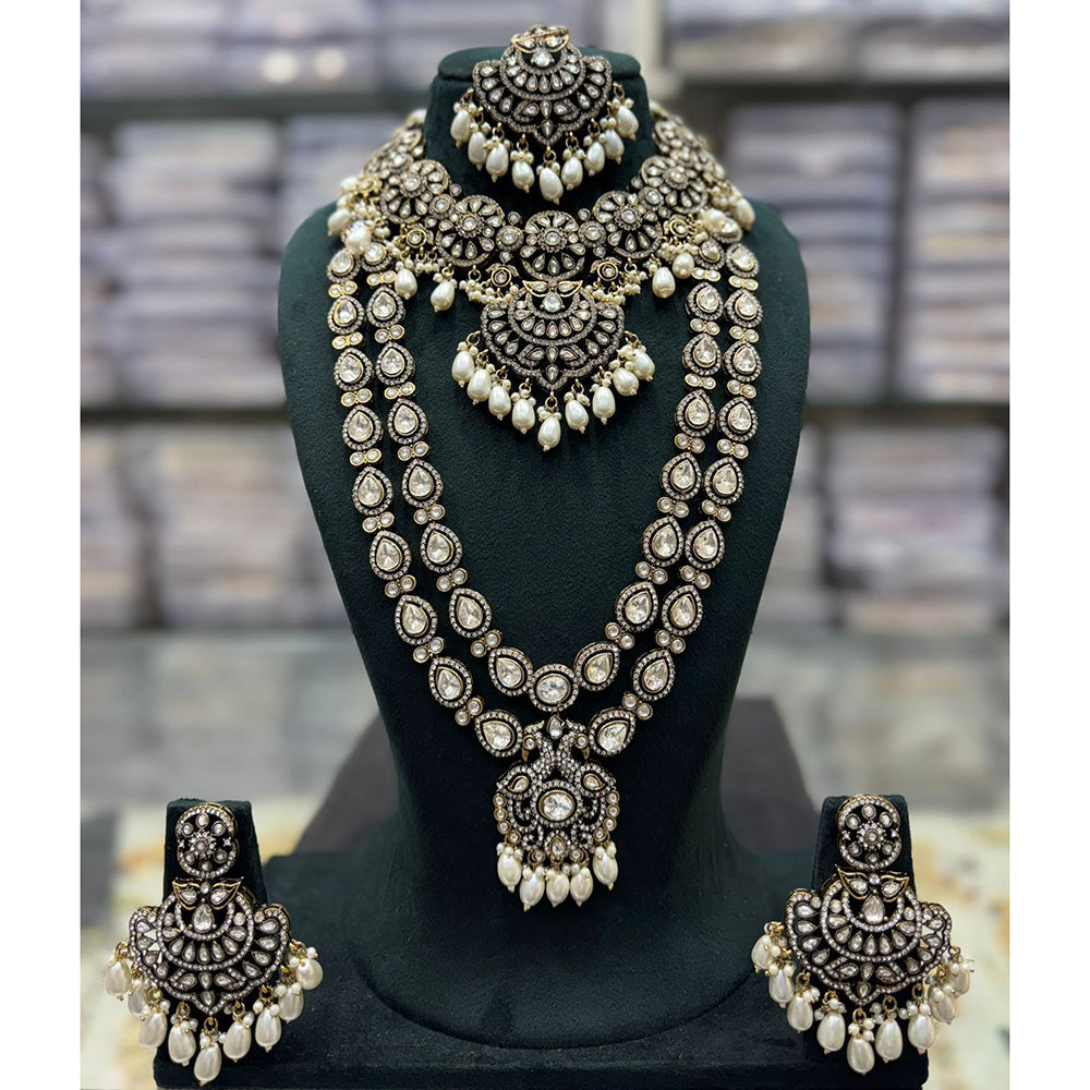Tanish Art Jewellery Designer Pota Stone And Pearl Double Necklace Set