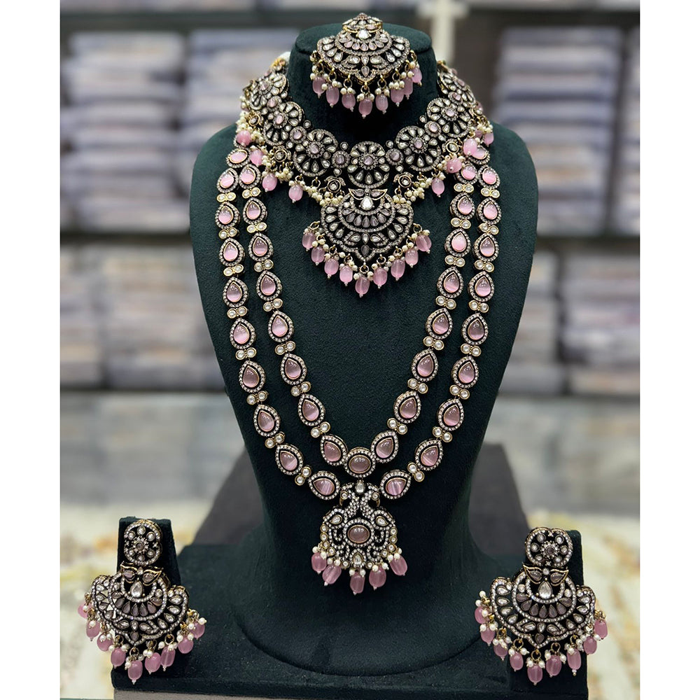 Tanish Art Jewellery Designer Pota Stone And Pearl Double Necklace Set