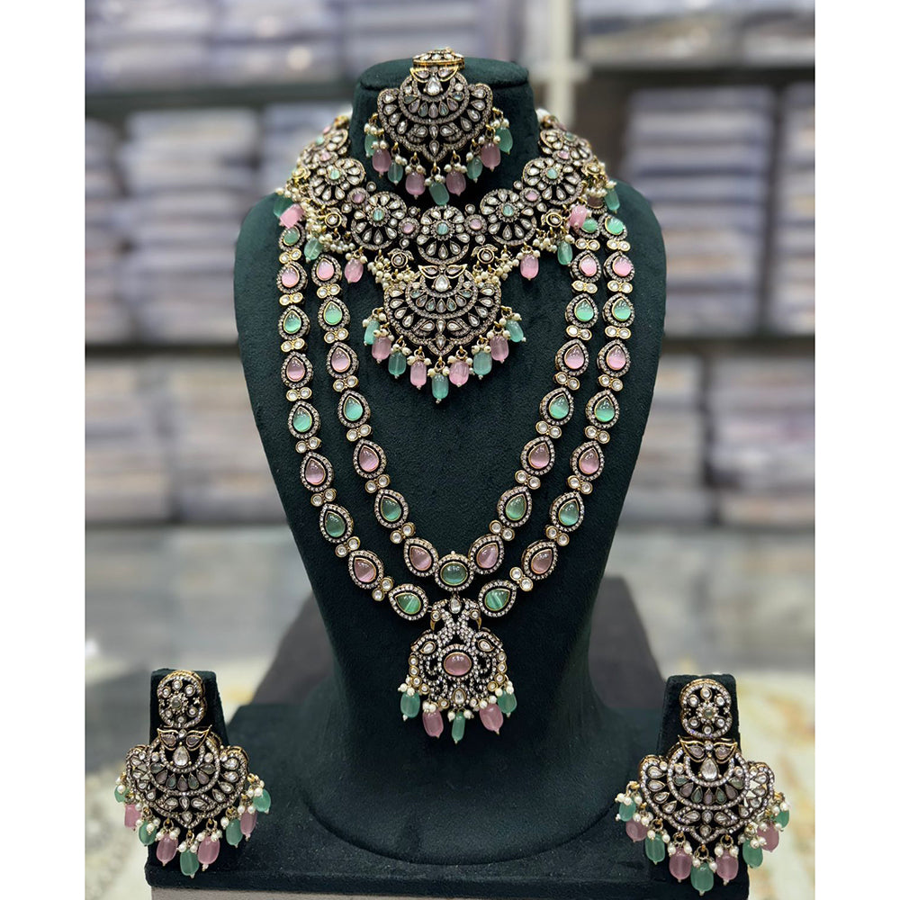 Tanish Art Jewellery Designer Pota Stone And Pearl Double Necklace Set