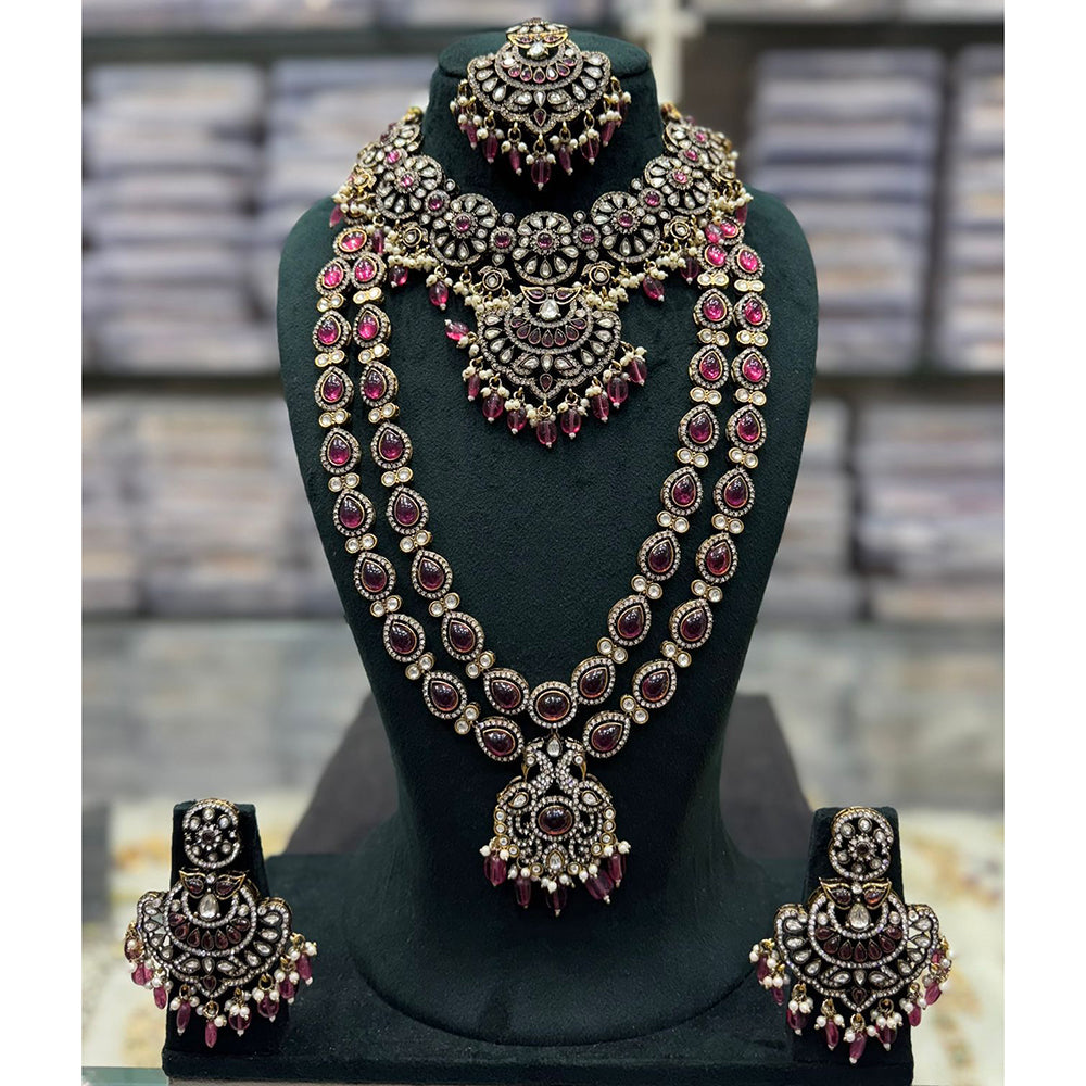 Tanish Art Jewellery Designer Pota Stone And Pearl Double Necklace Set