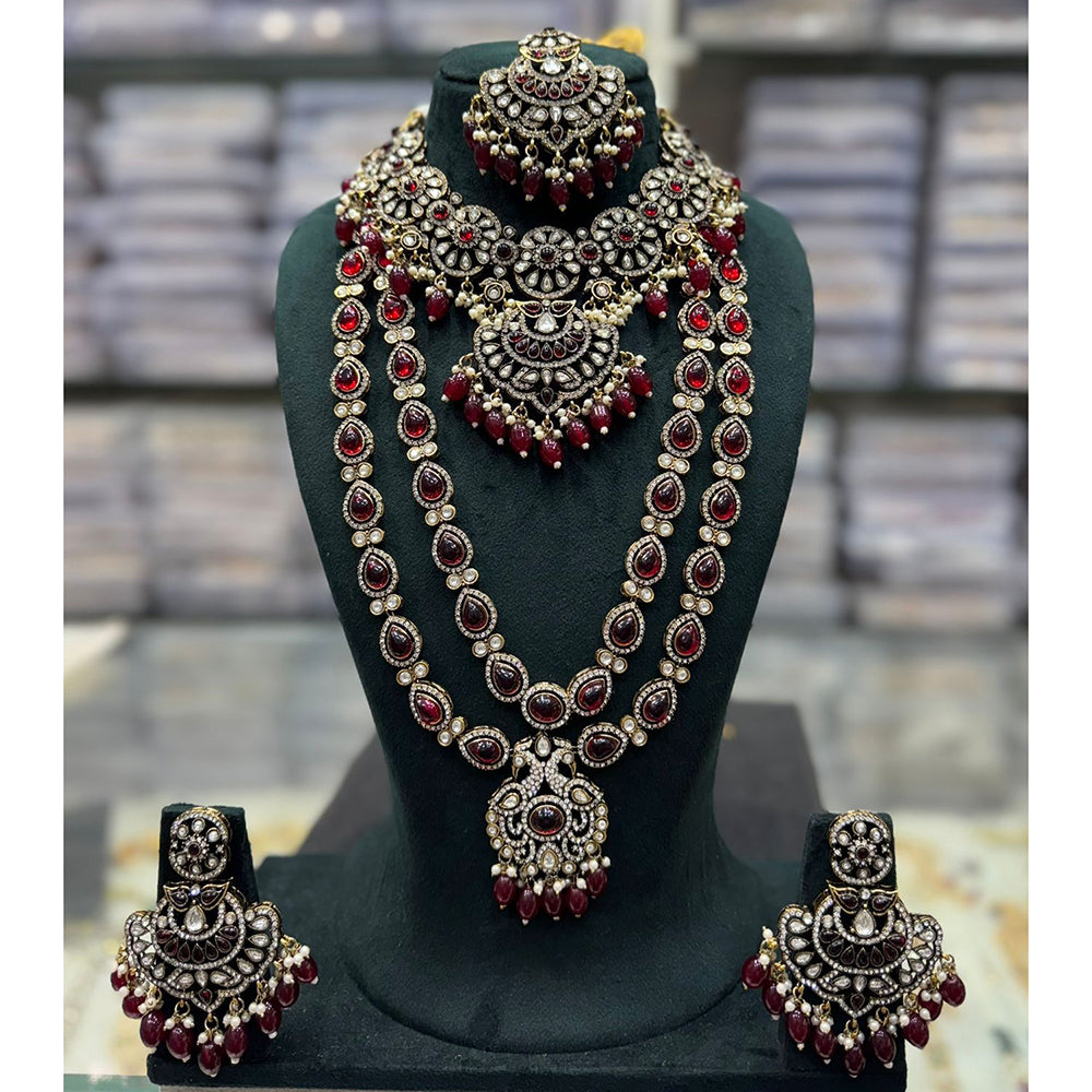 Tanish Art Jewellery Designer Pota Stone And Pearl Double Necklace Set