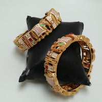 Tanish Art Jewellery Classic Pota Stone And Meenakari Openable Bangles Set