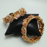 Tanish Art Jewellery Classic Pota Stone And Meenakari Openable Bangles Set