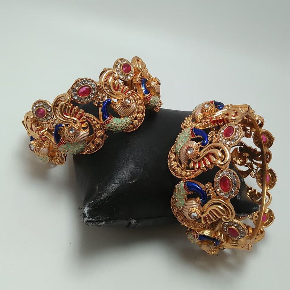 Tanish Art Jewellery Classic Pota Stone And Meenakari Openable Bangles Set