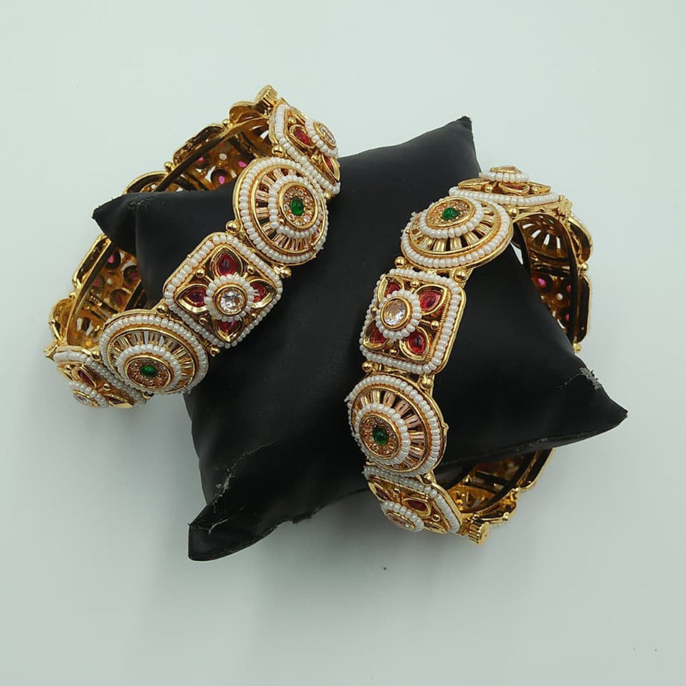 Tanish Art Jewellery Timeless Pota Stone And Pearl Openable Bangles Set