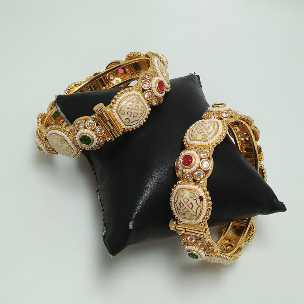 Tanish Art Jewellery Timeless Pota Stone And Pearl Openable Bangles Set