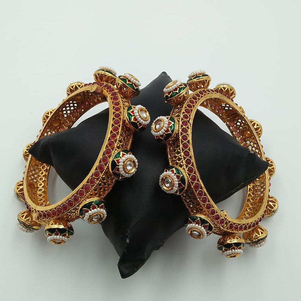 Tanish Art Jewellery Timeless Pota Stone And Pearl Openable Bangles Set