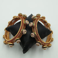 Tanish Art Jewellery Timeless Pota Stone And Pearl Openable Bangles Set