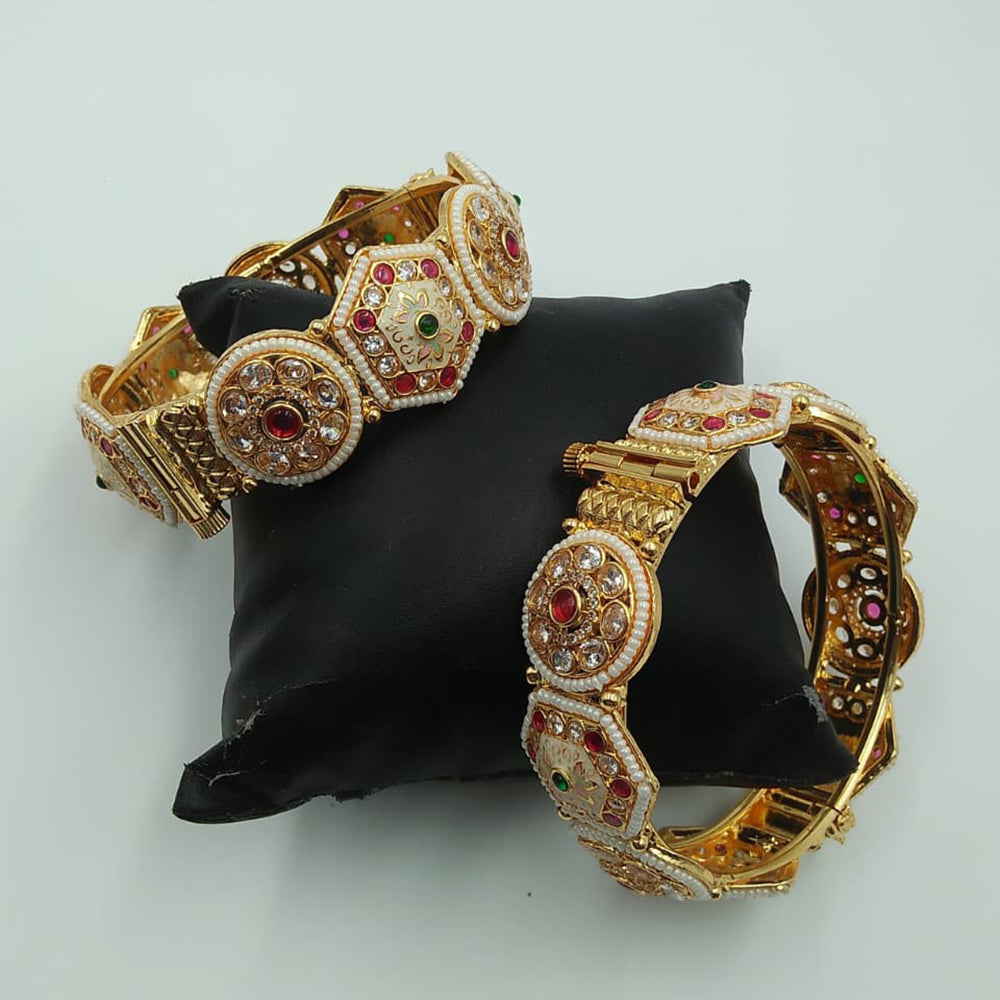 Tanish Art Jewellery Timeless Pota Stone And Pearl Openable Bangles Set