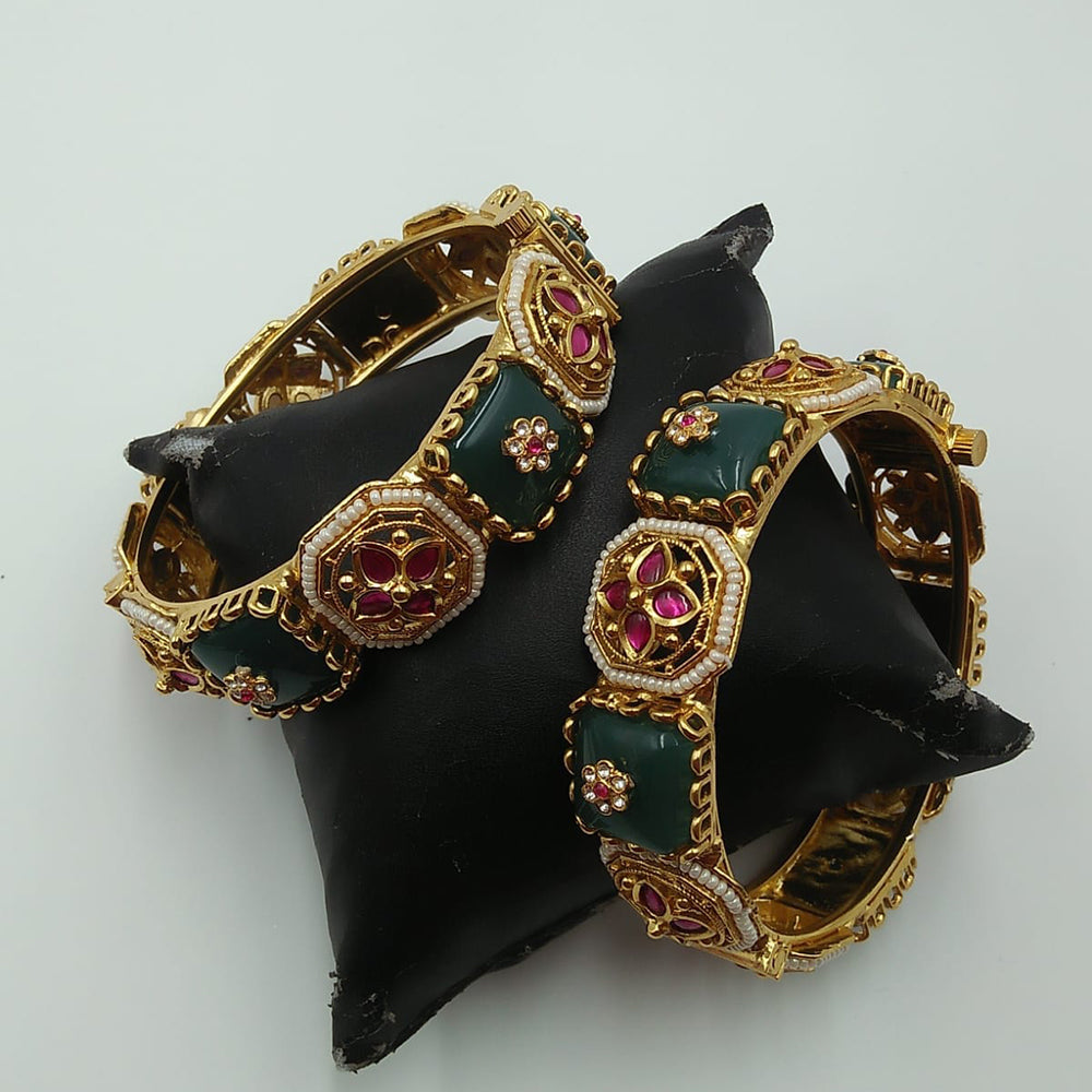 Tanish Art Jewellery Timeless Pota Stone And Pearl Openable Bangles Set