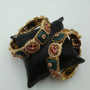 Tanish Art Jewellery Timeless Pota Stone And Pearl Openable Bangles Set