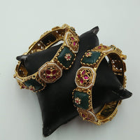 Tanish Art Jewellery Timeless Pota Stone And Pearl Openable Bangles Set