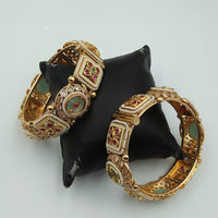 Tanish Art Jewellery Timeless Pota Stone And Pearl Openable Bangles Set