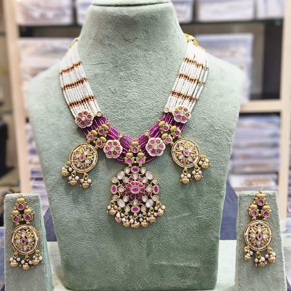 Tanish Art Jewellery Pota Stone And Pearl Designer Necklace Set