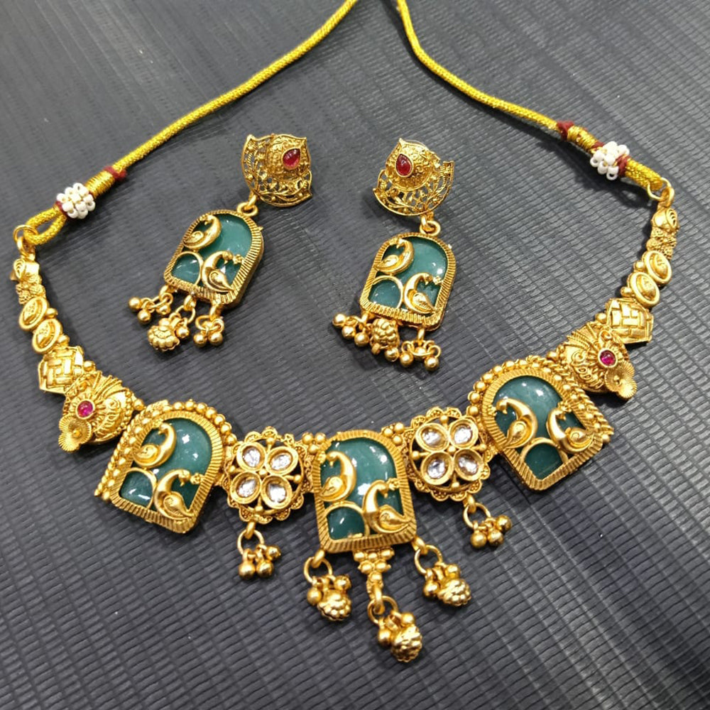 Tanish Art Jewellery Pota Stone And Pearl Elegant Necklace Set