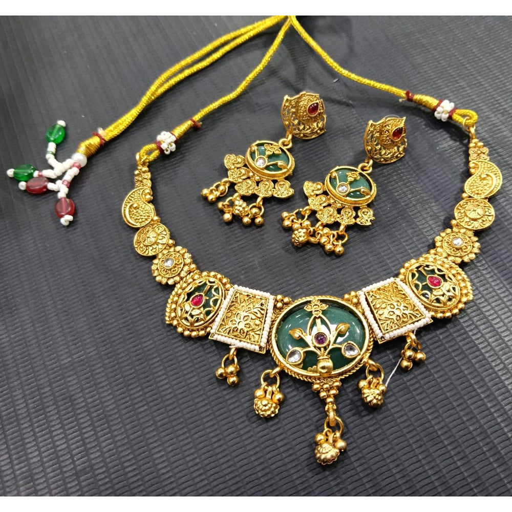 Tanish Art Jewellery Pota Stone And Pearl Elegant Necklace Set