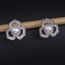 Tanish Art Jewellery Minimal Floral Austrian Stone And Pearl Stud Earrings