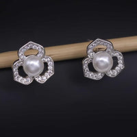 Tanish Art Jewellery Minimal Floral Austrian Stone And Pearl Stud Earrings