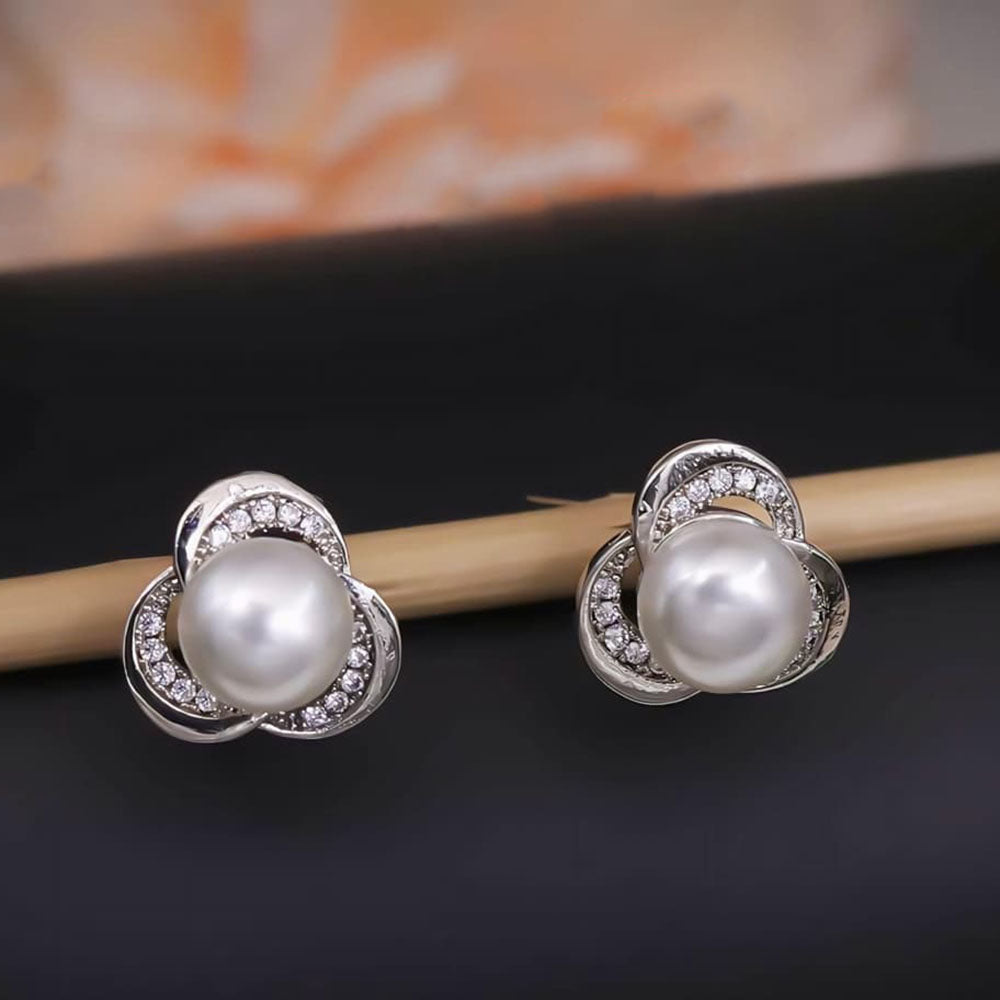 Tanish Art Jewellery Minimal Floral Austrian Stone Stud Earrings