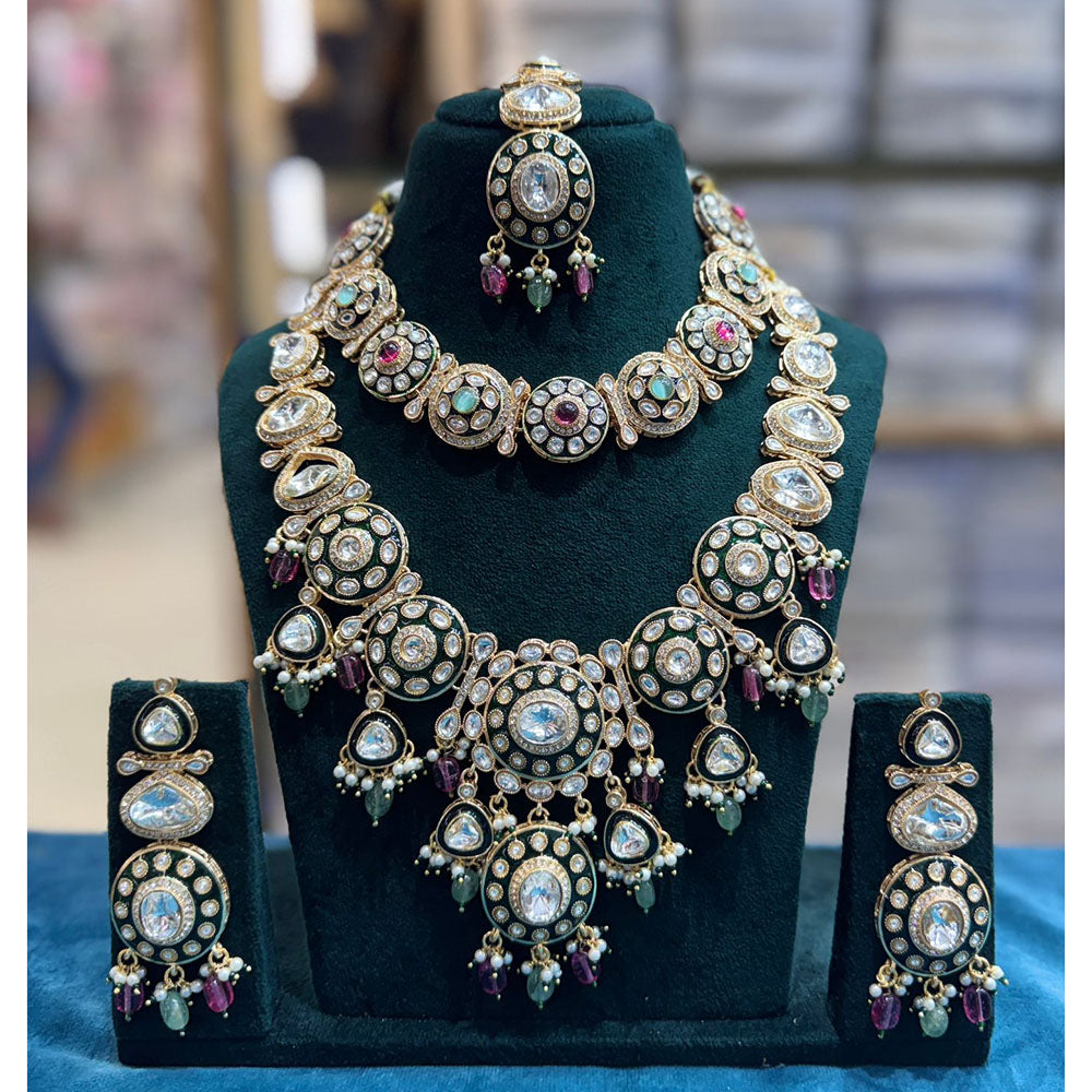 Tanish Art Jewellery Designer Kundan Stone Pearl And Beads Double Necklace Set